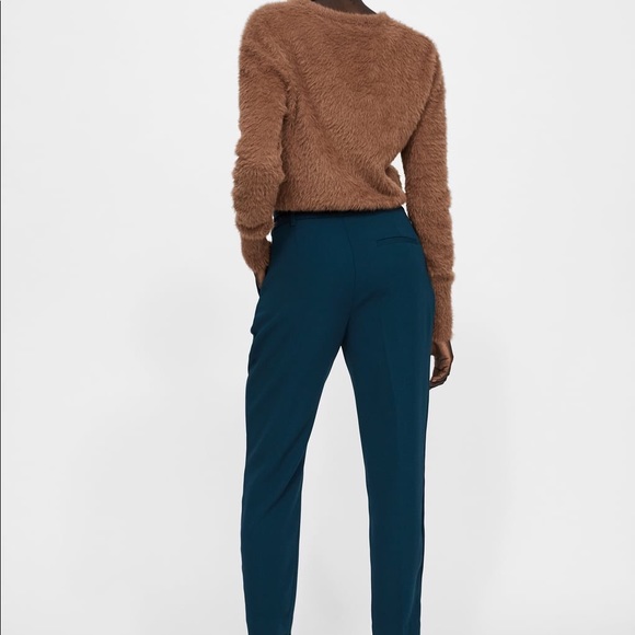NWT Zara Emerald Aqua Paperbag Waist Skinny Pants - Picture 6 of 8